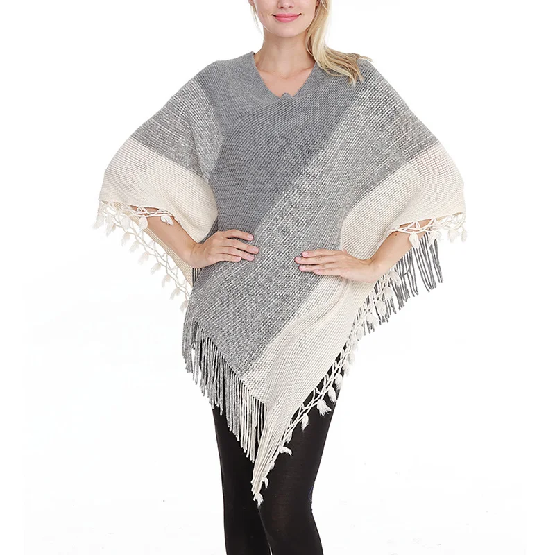 

DSQUAENHD 2019 New Women Ladies Tassel Cape Coat Patchwork Poncho Coat Bohemian Shawl Pullover Poncho Autumn Winter Plus Size