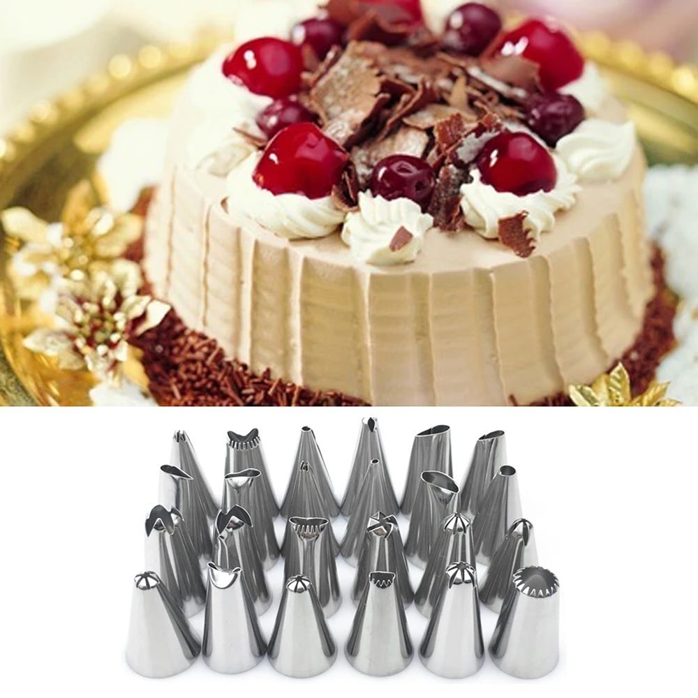 

24pcs Cake Tools Confectionery Packing DIY Stainless Steel Icing Piping Nozzles Pastry Tips Fondant Cup Cake Baking Decoration