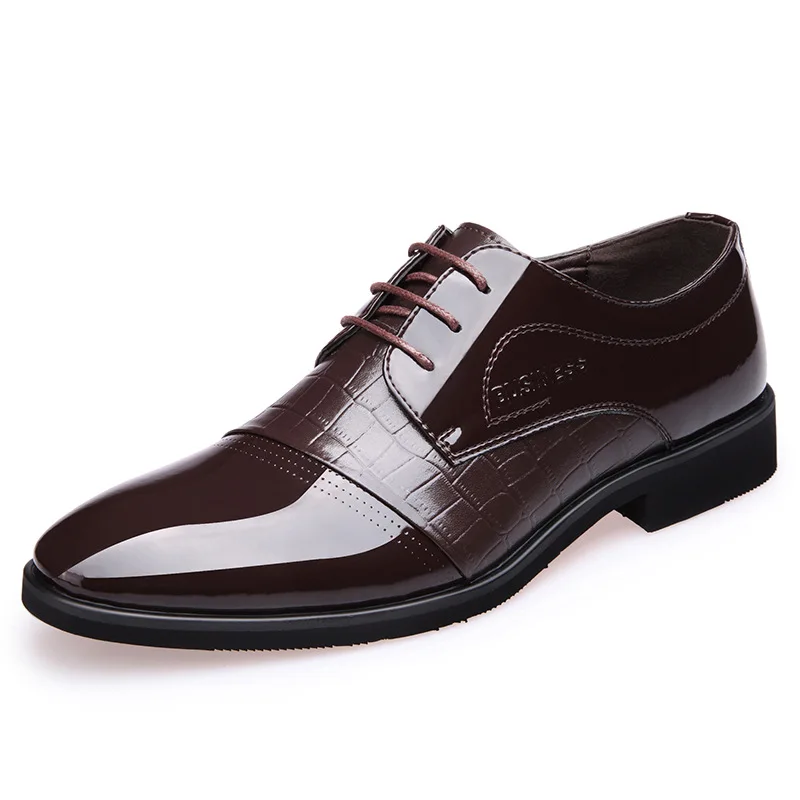

Luxury Patent Leather Shoes Black Brown Hollow 2018 Fashion Men's Flats Dress Wedding Shoes Formal Business Shoes For Suit Party