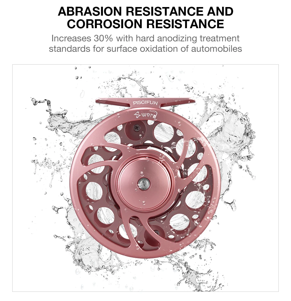 Piscifun розовый меч нахлыстовая катушка из сплава, изготовленные на станке с ЧПУ Алюминиевый Материал 3/4/5/6/7/8/9/10 WT правой и левой руки Рыболовная катушка маховика