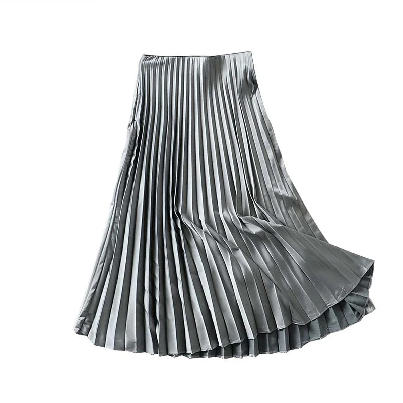 Fashion Lady Pleated Long Skirt Spring Loose Soild High Waist Length Skirt All-match Womens Party Casual Ankle-Length Skirts Fashion Lady Pleated Long Skirt Spring Loose Soild High Waist Length Skirt All-match Womens Party Casual Ankle-Length Skirts