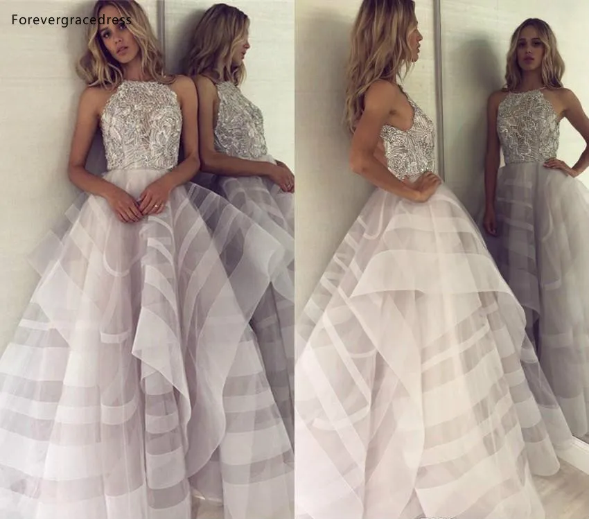 

A Line Halter Neck Prom Dresses Open Back Holidays Graduation Wear Party Gowns Plus Size Custom Made