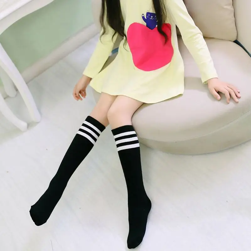 

glittery sweet Girls Tights Kids Knee High Black White Stripes Cotton Children Stockings School White Sport Girl Pantyhose Boots