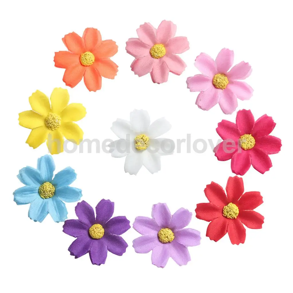 50pcs 4cm Silk Flower Daisies Flower Heads for Wedding/Car/Spring/Home/Garden Decoration Wreath DIY Floral Arts and Crafts