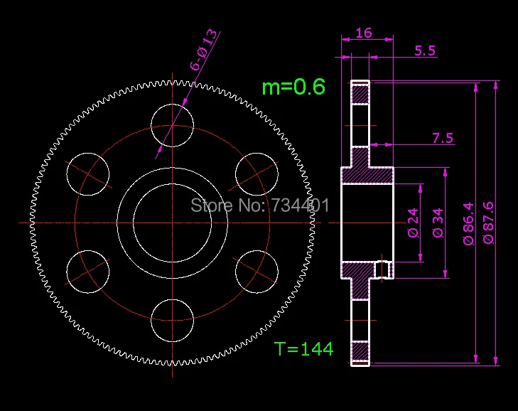 /0,6 модуль 144 T и 24 T/соотношение передачи: 1:6 или 6:1/Детали мясорубки и т. д