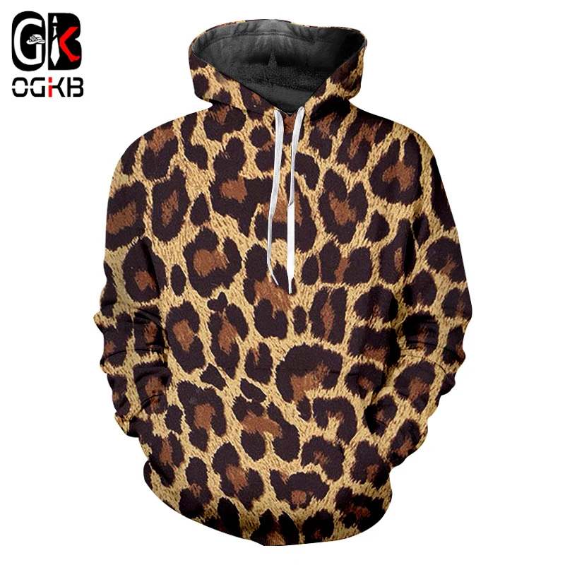 

OGKB European and American men's sexy hoodies 3D printing leopard trend round neck hoodies