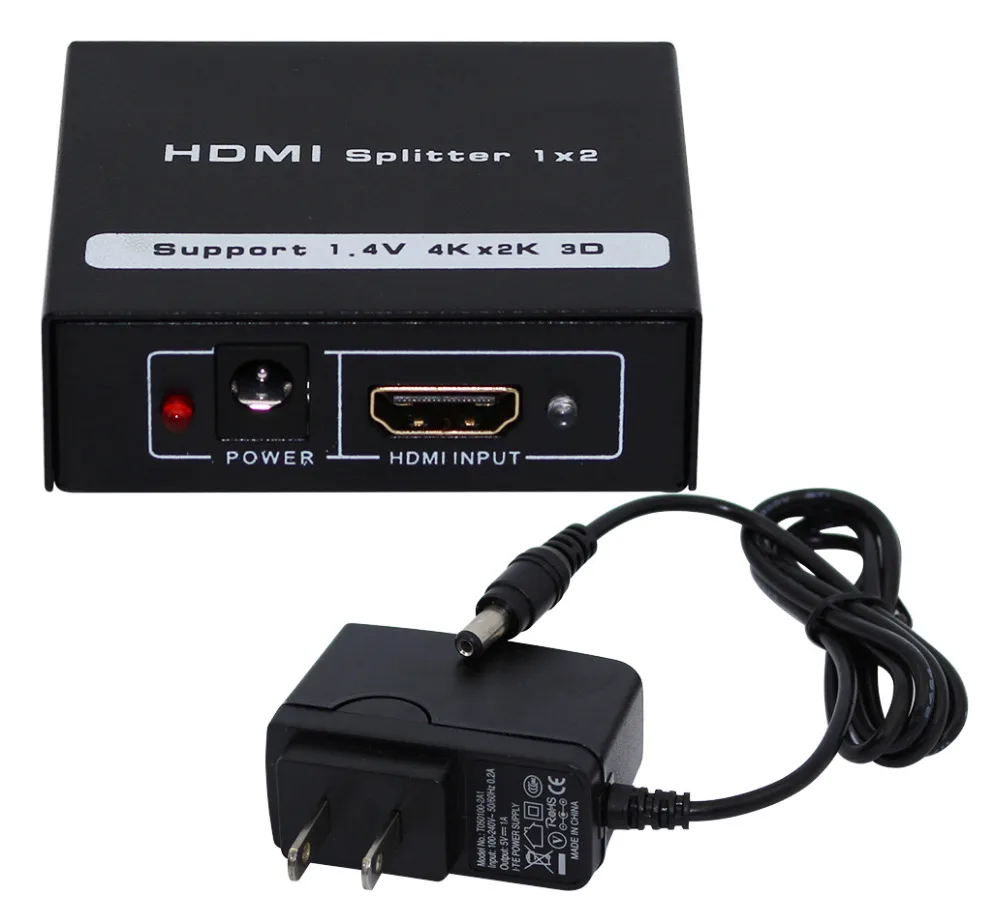 

1X2 HDMI Splitter support 1.4v 4k*2k , one HDMI input to two HDMI output with power adpter eu or us or uk