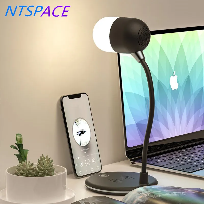 

NTSPACE 3 in 1 Bluetooth Speaker BT4.2 Wireless Charger Table Desktop LED Lamp Light Eye-Care Dimmable Touch Switch Control #221