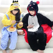 Winter Long sleeve Pyjamas Kids Cartoon Minions And Bats Cosplay Animal Onesie Flannel Children Sleepwear Boys Girls Pajamas