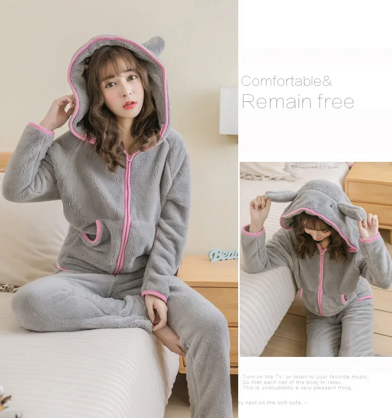 3 цвета, Корейская Милая кошка, кролик, уши, осень и зима, толстые коралловые флисовые пижамы, удобный фланелевый костюм, домашняя MS