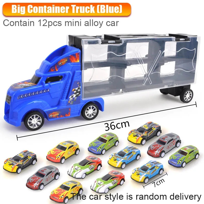 1/24 масштабный контейнер для хранения, грузовик, пластиковые транспортные средства, игрушки с литой под давлением мини-автомобиль, горячие Литые Автомобильные колеса, волшебные треки, машины для детей - Цвет: Blue truck1 12 car