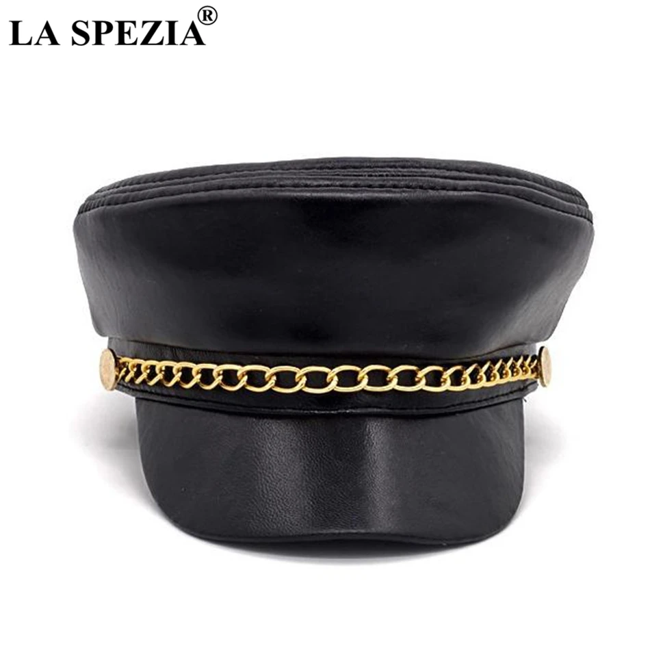 LA SPEZIA, женские военные шапки, натуральная кожа, повседневная армейская шапка с цепочкой, классическая натуральная кожа, высокое качество, плоские верхние шапки для мужчин