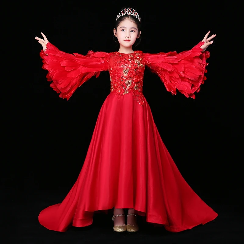 

Royal 2018 Ball Gown Flower Girl Dresses Detachable Sleeve Girl Holy Communion Dress Kids Pageant Dress For Wedding birthday M32