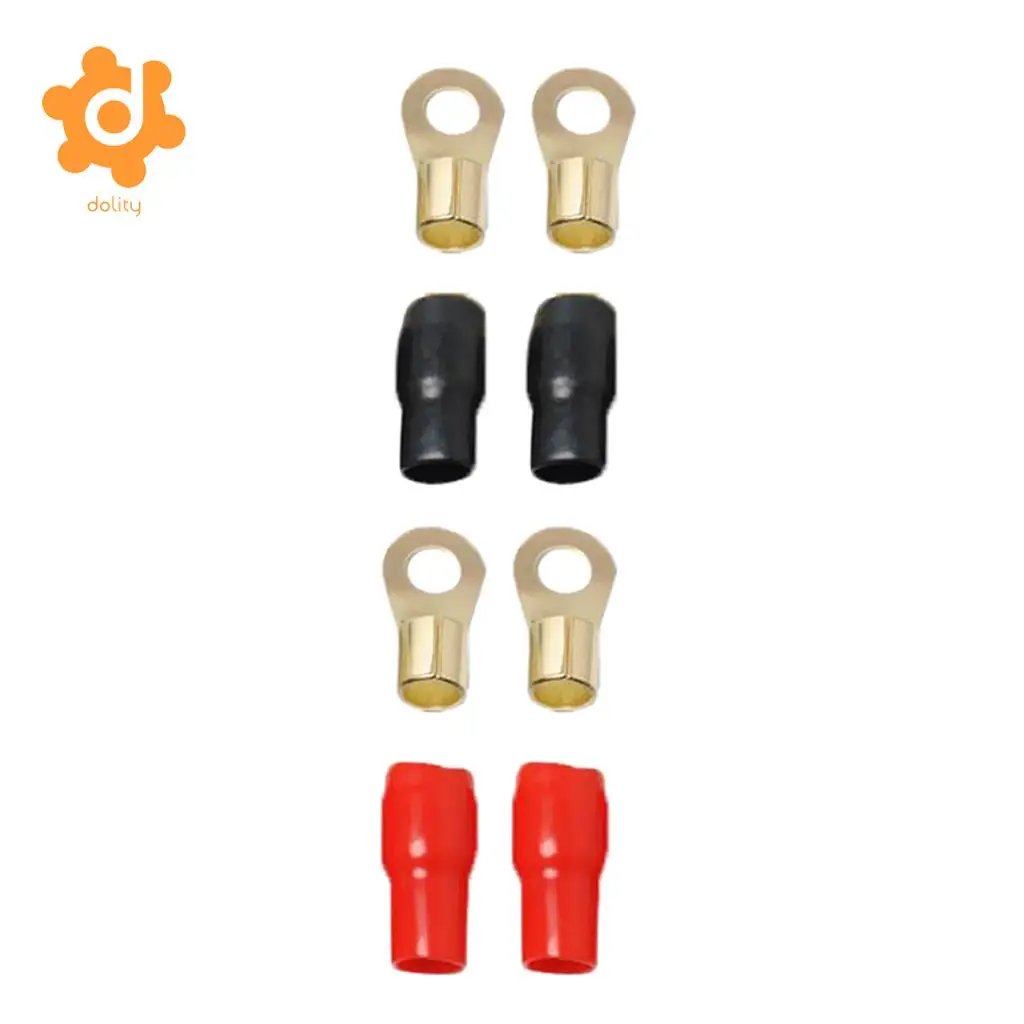 dolity 2 Pairs 4 AWG Car Audio Power Ground Wire Ring Terminal Connector Brass