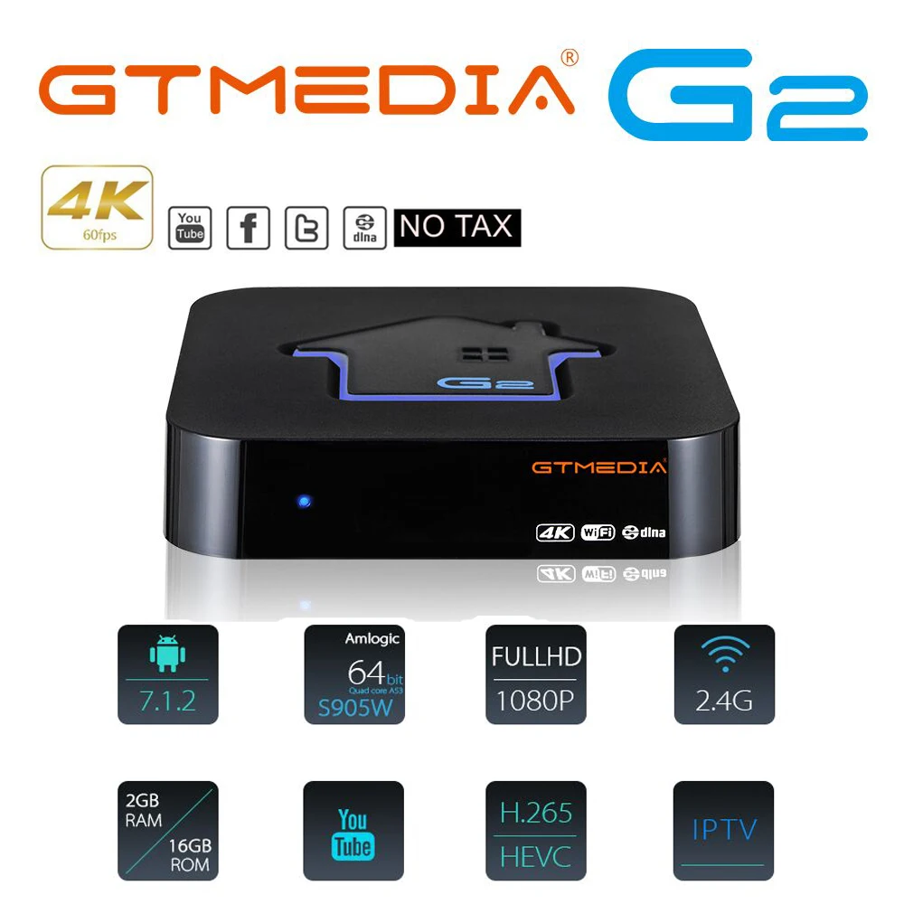 

Original Global GTmedia G2 Smart TV Box 4K Android TV 7.1 Ultra HD 2G 16G WIFI Google Cast Netflix IPTV Set top Box Media Player