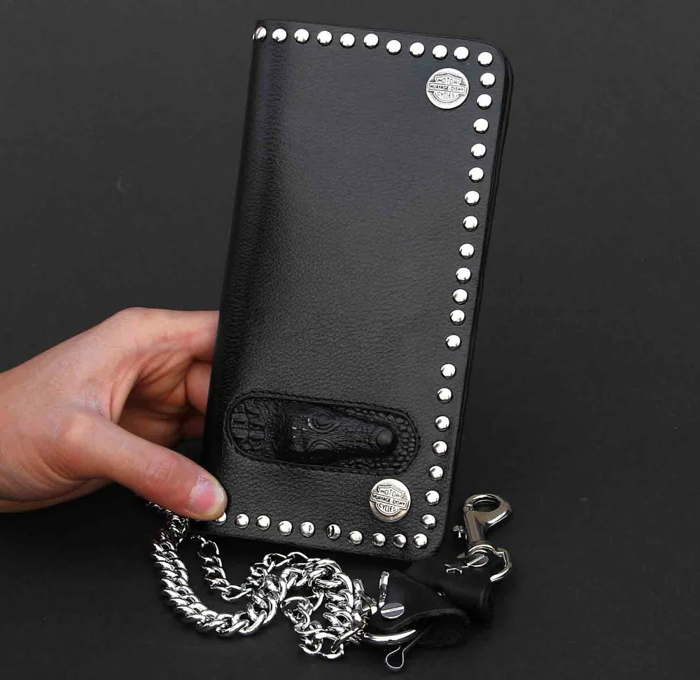 Мужской крокодиловый Байкерский мотоциклетный длинный кожаный бумажник с