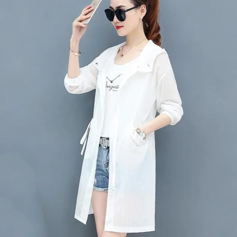 

#9009 Summer Hooded Sunscreen Coat Women Spring 2019 Long Sleeve Jackets For Women Loose Sunscreen Jacket Streetwear Female Coat