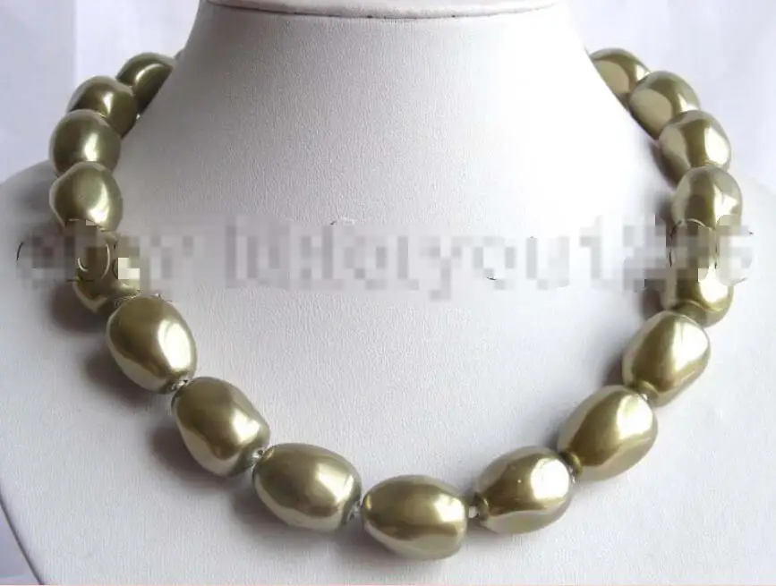 

Free shipping hot sale Women Bridal Wedding Jewelry >>Natural 16x20mm Baroque Green Shell Pearl Necklace!