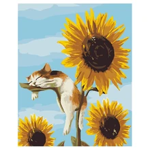 SDFC-бескаркасные кошки подсолнухи самодельная картина маслом цифровые настенные картины для раскраски картины для гостиной 40x50 см