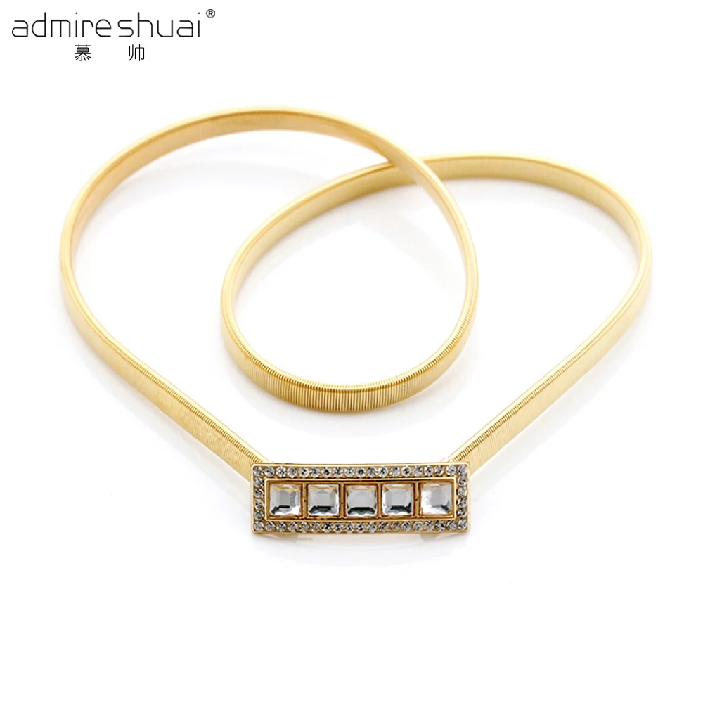 New Designer Elastic Belts For Women Gold Plated Metal Chain Belt Cinto