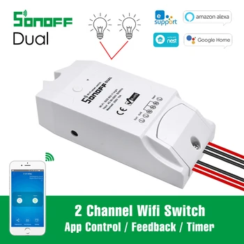 

Sonoff Dual 2CH Wifi Switch APP Control 2 Channel Relay Module Smart Home Automation 16A Work With Alexa