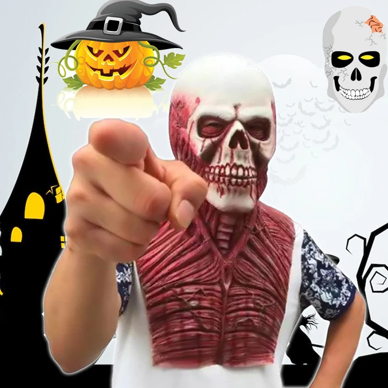 Маска «череп» на Хеллоуин резиновая с капюшоном накладные зомби взрослый Fancey платье