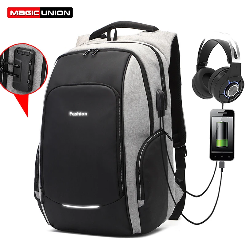 

MAGIC UNION Travel Laptop Backpack Anti Theft Laptop Backpack USB Charging Port Water Resistant College School Bag for Men Women