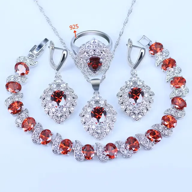 Buy Silver 925 Costume Jewelry Set Best Christmas Gift For Women & Lady Red