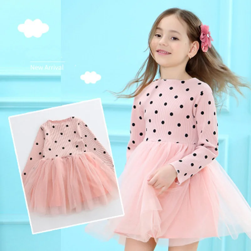 

2019 Spring Girl Dress Cotton Long Sleeve Children Dresses Polka Dot Kids Dresses for Girls Fashion Girls Clothing 3-7Y