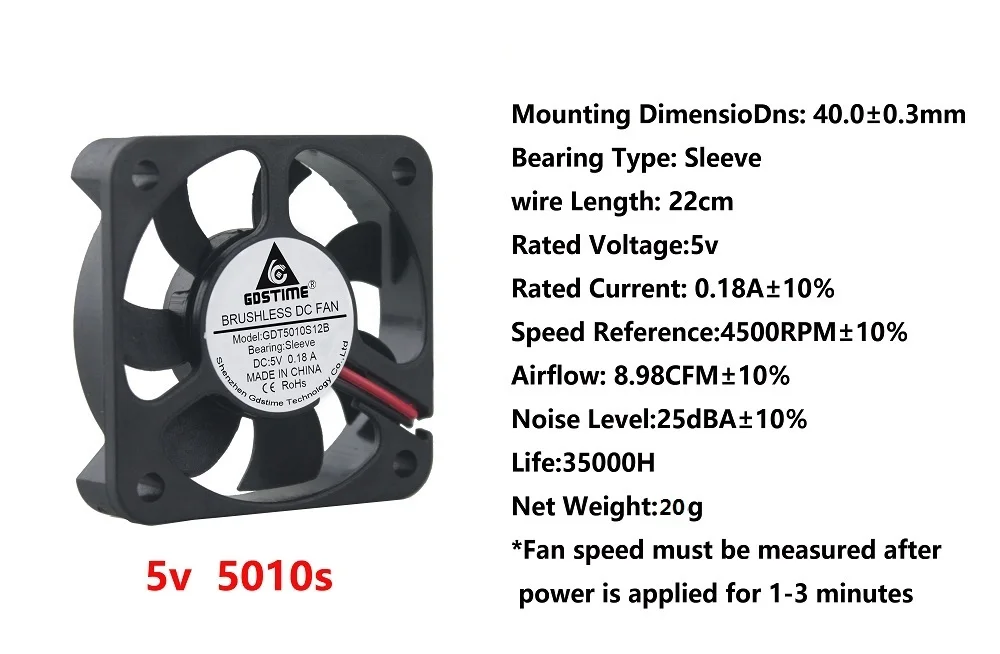 Gdstime 50 шт. DC 5 В 2Pin Промышленные осевые охлаждающий вентилятор в корпусе 50x50x10 мм 50 мм x 10 мм 5010 круче 5010 XH2.54-2Pin