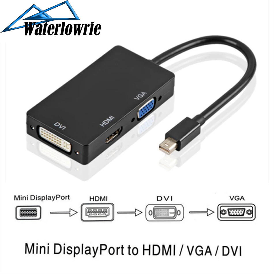 Водонепроницаемый 3 в 1 Thunderbolt mini DP к VGA DVI HDMI конвертер Кабель-адаптер мини дисплей