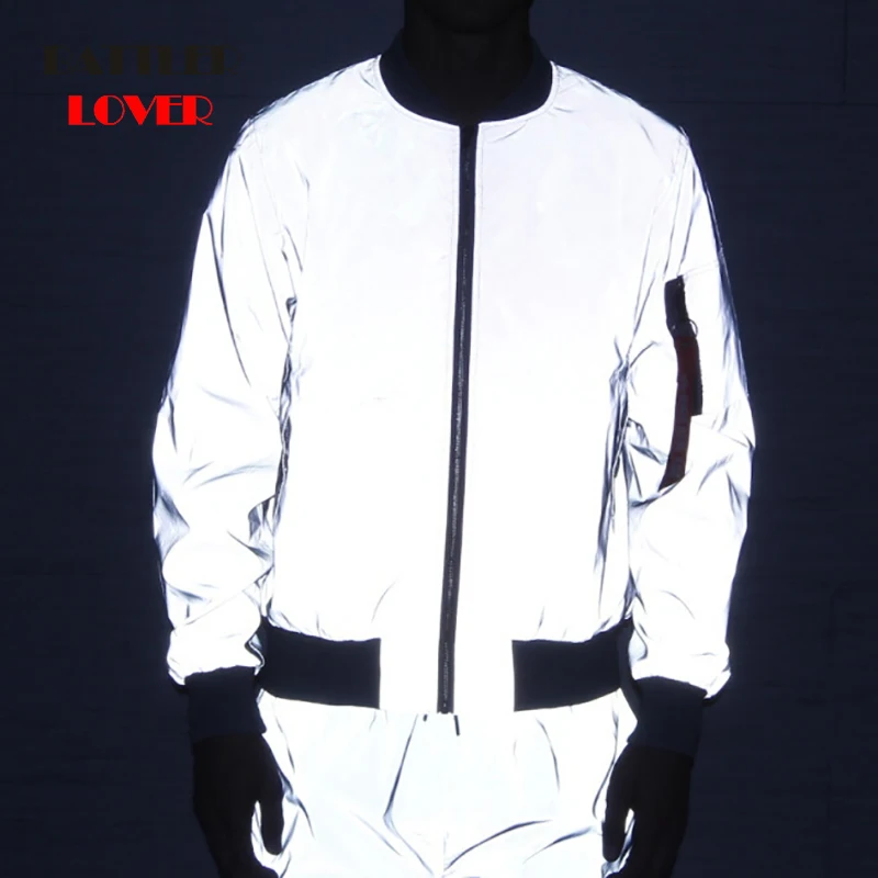 Drop Shipping Flight Jacket Men Spring/Autumn Windbreak Reflective Jacket Casual Hip Hop Jackets Night Light jaqueta masculina