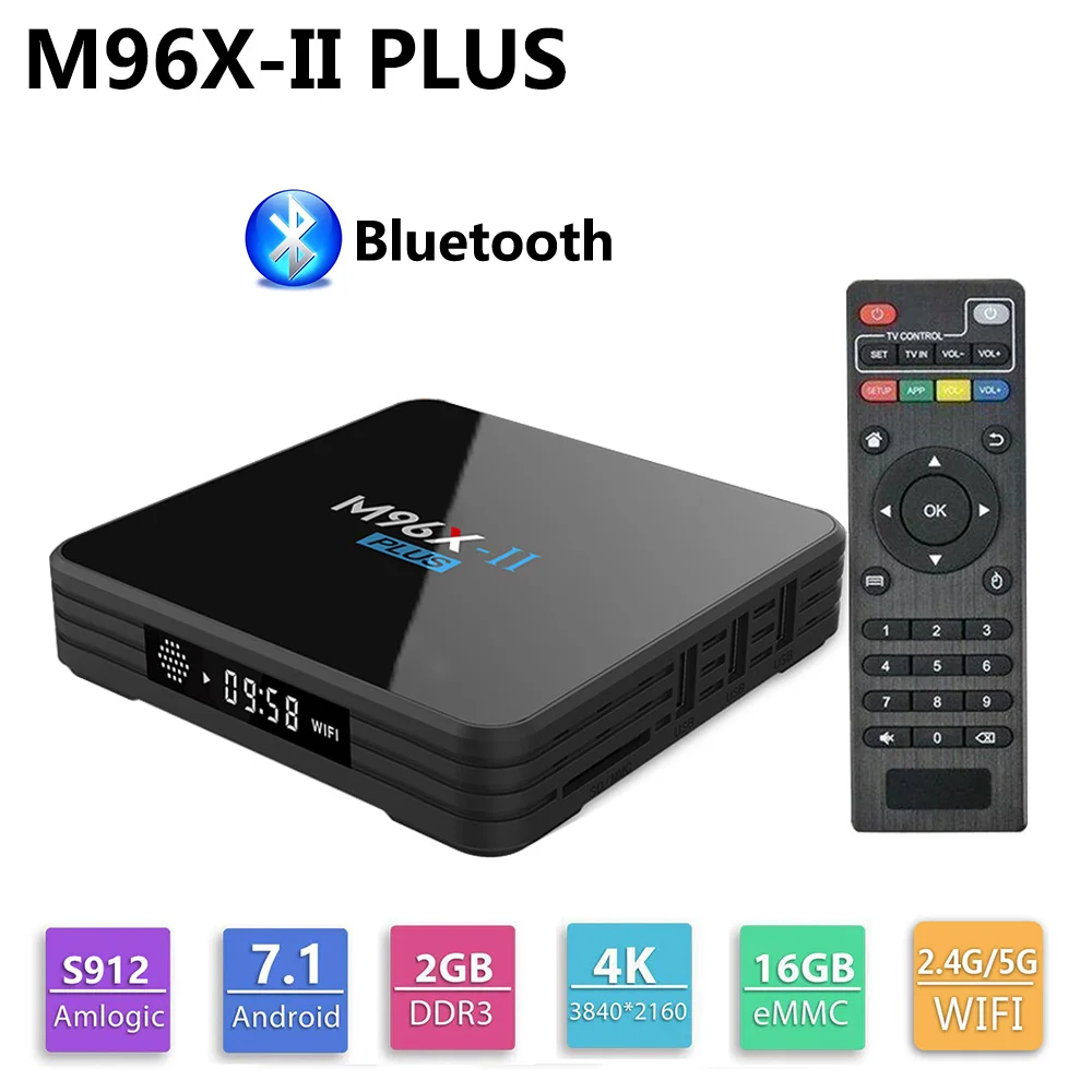 

M96X II PLUS LED Amlogic S912 Octa Core Smart Android 7.1 TV Box 2GB 16GB 2.4G/5GHz WIFI Bluetooth 1000M LAN Media Player PK MX9