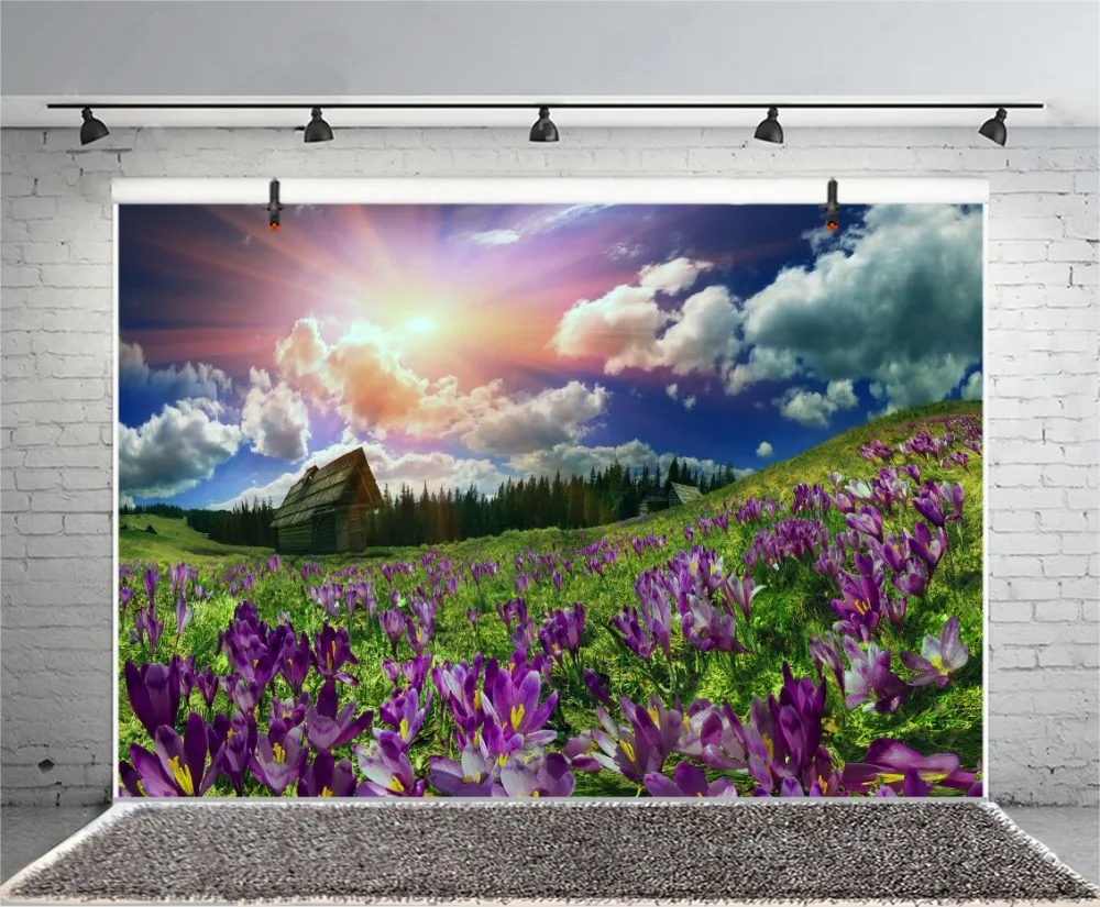 Laeacco Spring Mountain Blooming Flowers Sunlight View Photography Background Customized Photographic Backdrops For Photo Studio