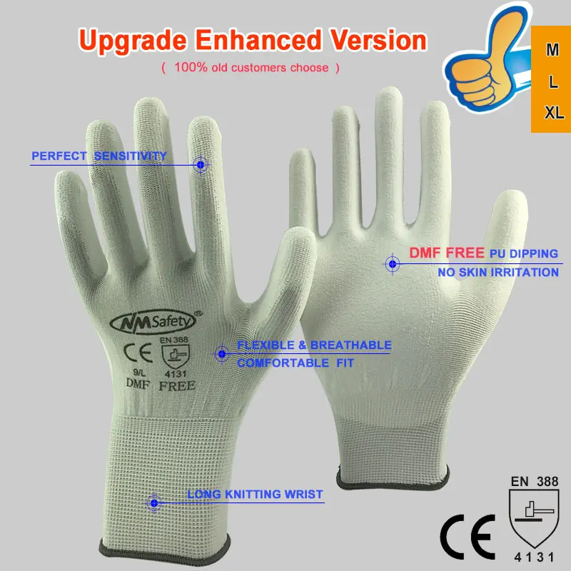 Guantes Trabajo перчатки Nmsafety антистатические Pu перчатки Антистатические электронные промышленные Esd рабочие перчатки для пальцев - Цвет: 10XL     DMF  W