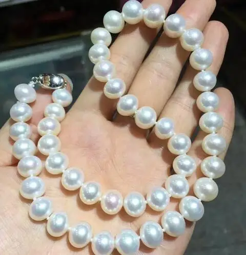 

Free Shipping>>>gorgeous 10-11mm south sea white pearl necklace 17.5inch 925s