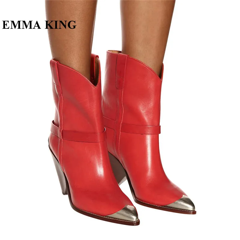 red pointed toe boots