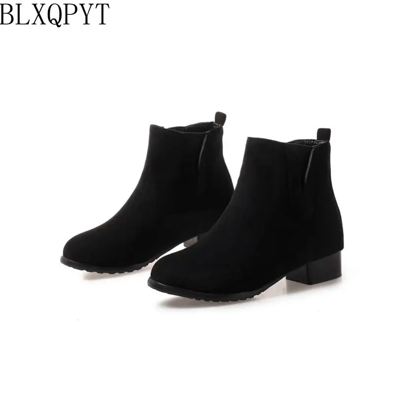 

BLXQPYT Big Size 32-47 ankle Boots for Women Low Heels Short boots Winter Shoes Woman Round Toe Platform short Boots 218-21