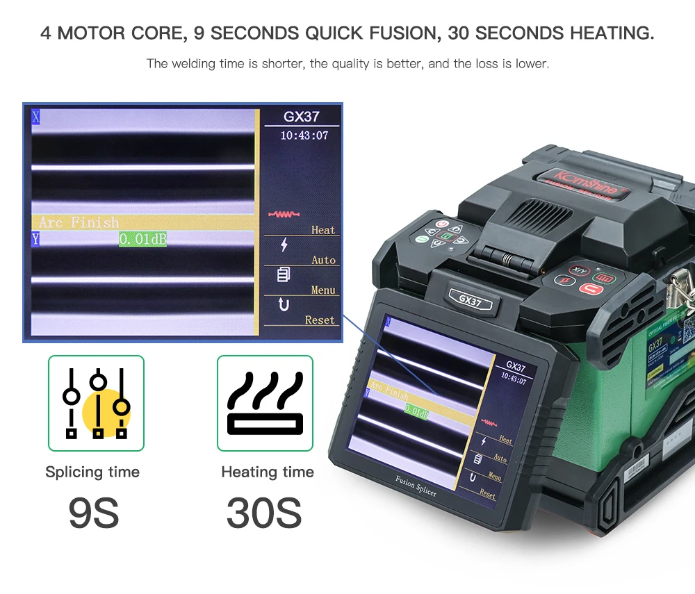 Komshine высокая производительность KOMSHINE GX37 оптоволоконной 30 секунд для обогрева 9 секунд сплайсинга с 5 дюймов ЖК-дисплей