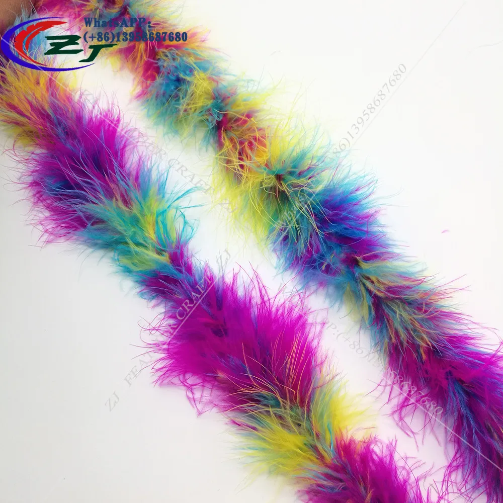 

Fatory Price 15-17g 200cm Chicken Feather fluffy feather boa super quality dyed colorful Marabou feather boa for party/carnival
