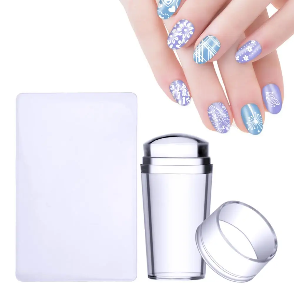 

Biutee New Design Pure Clear Jelly Silicone Nail Art Stamper Scraper with Cap Transparent 2.9cm Nail Stamp Stamping Tools