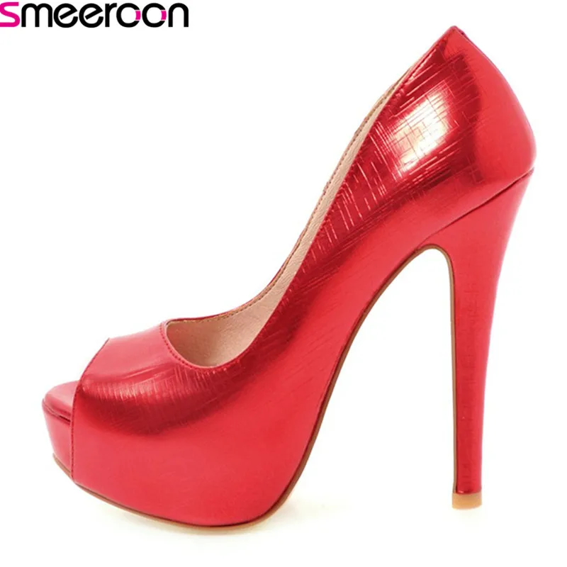 

Smeeroon 2018 new style spring autumn fashion high quality thin high heels pumps peep toe slip on women sexy party ladies shoes