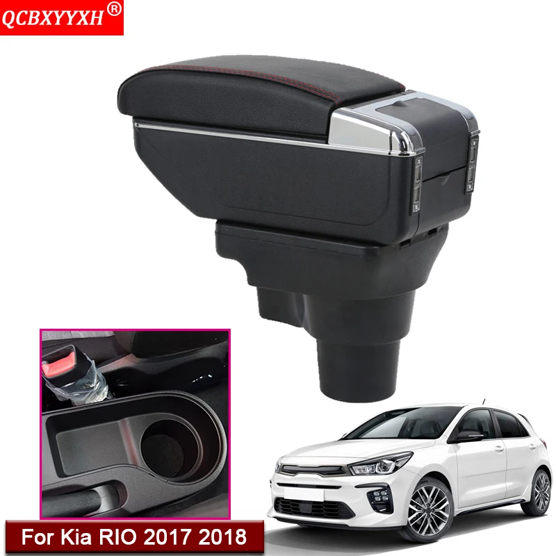 

Car Styling ABS With PU Leather Car Armrest Box Center Console Storage Box Holder Case Auto Accessories For KIA Rio 2017 2018