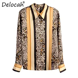 Delocah Для женщин сезон: весна–лето новая рубашка модный дизайнерский костюм с длинным рукавом Сексуальная леопардовая расцветка Винтаж