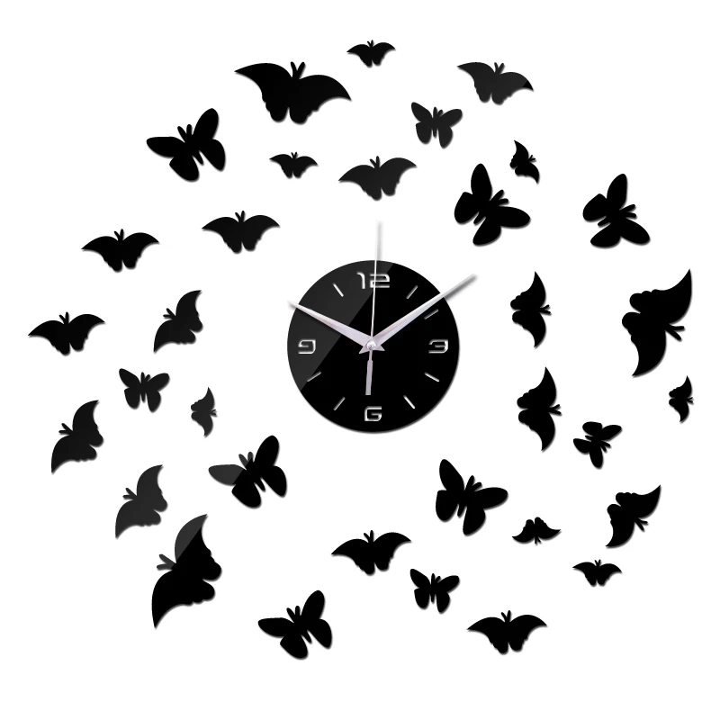 

new sale diy wall stickers clock home decor living room acrylic mirror butterfly sticker modern style 3d clocks