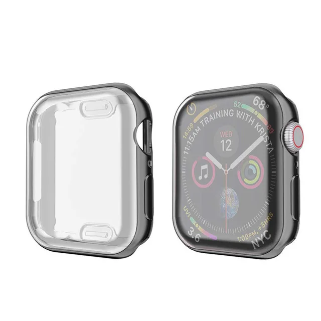 Мягкий чехол для часов из ТПУ чехол для Apple Watch 42 мм 38 мм 40 мм 44 мм Прозрачный Бампер протектор для iWatch 4 3 2 1 Полный экран протектор - Цвет: black