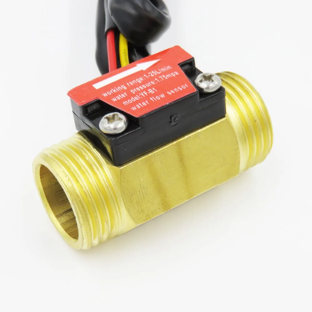 Pure Copper Water Flow Sensor 1.75Mpa G1/2 Pulse Hall Flow Meter Switch Counter Indicator 1-25L/Min