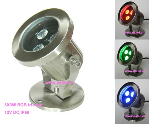 

Free shipping !! DMX compitable,IP68,high power 9W RGB LED underwater light,LED pool light,12V DC,DS-10-43-9W-RGB,3X3W RGB 3in1