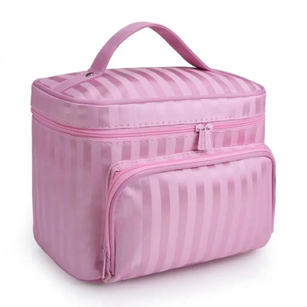 Yfashion Waterproof Striped Cosmetic Bag Large Capacity Makeup Storage Case Wash Bag for Travelling