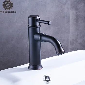 

Free Shipping Bathroom Basin Faucet Single Handle One Hole Washing Basin Mixers Deck Mounted Black Hot and Cold Cock